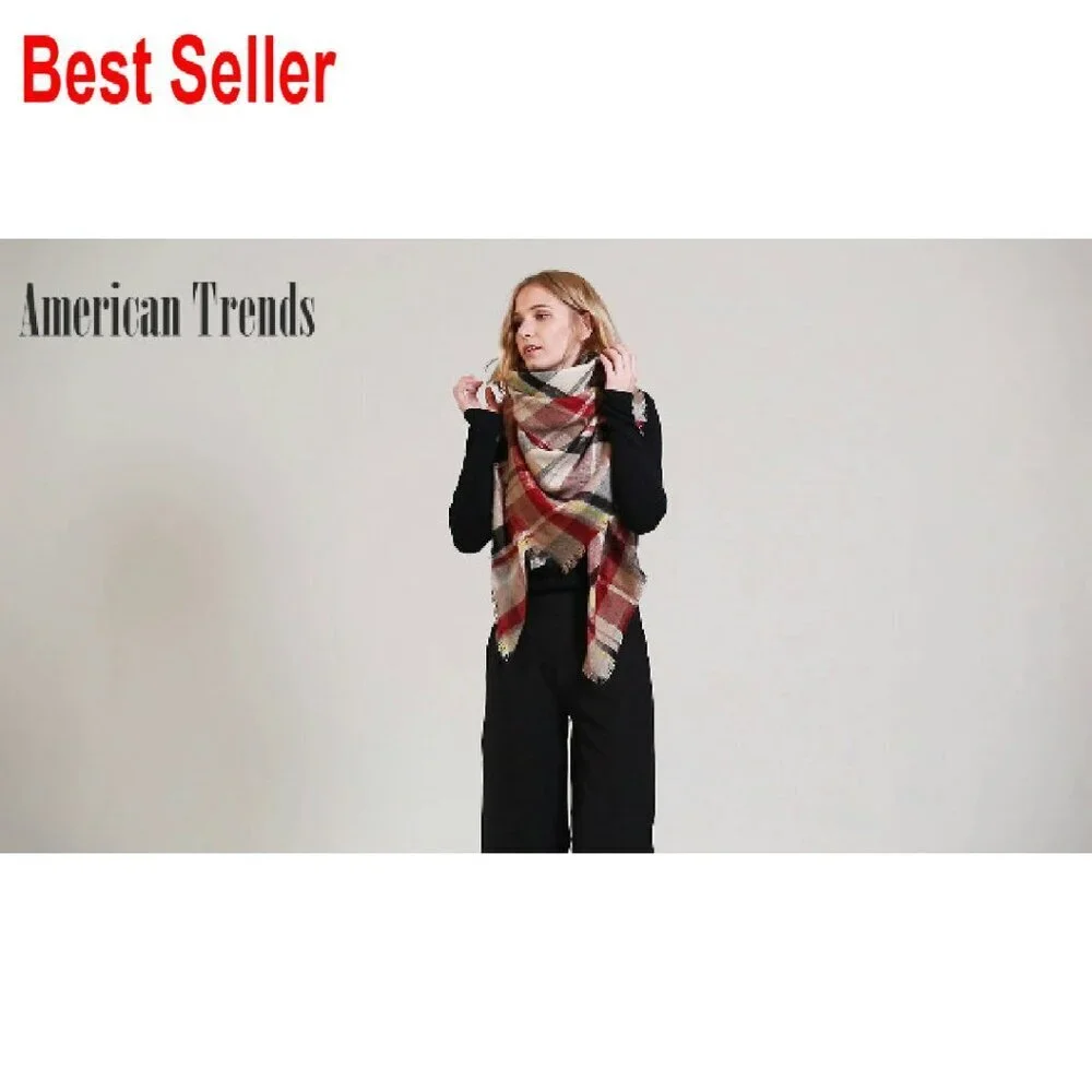 Oversized Plaid Blanket Scarf Cashmere-Like Acrylic Wrap Shawl Chic